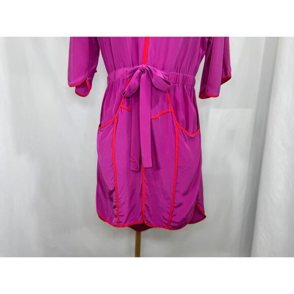 BCBG Max Azria Mandy Fuchsia Silk Shirt Dress with Pockets - Size XS - Picture 3 of 14